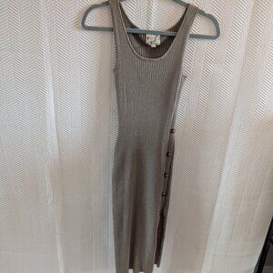 Hippie Rose Beige Neutral Ribbed Knit Tank Dress Side Buttons Size Medium